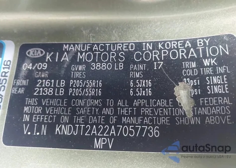 2010 Kia Soul + from USA, damaged, VIN KNDJT2A22A7057736